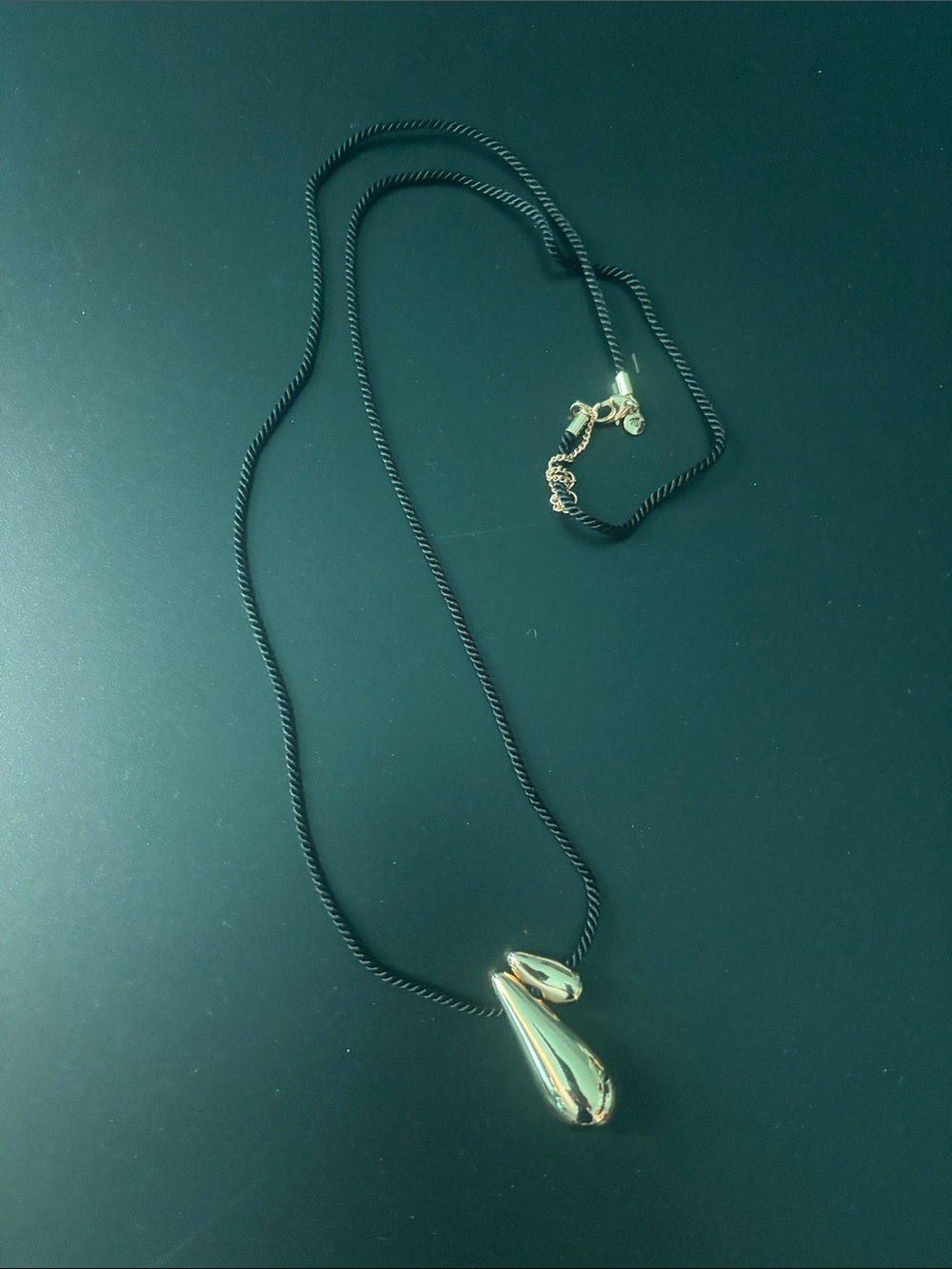 Madewell Gold Teardrop Pendant Necklace on Black Cord - NWOT